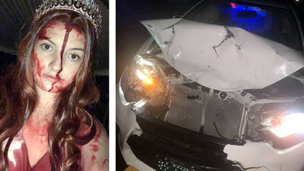 Must see: Girl in ‘Carrie' costume hits deer, gives first responders bloody scare
