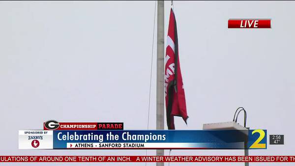 2021 National Championship banner is raised at Sanford Stadium