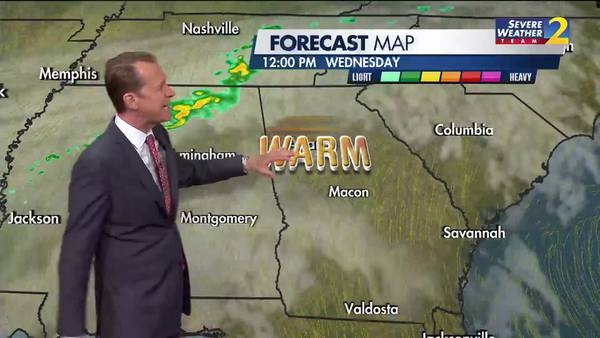 Warm, dry conditions overnight with a chance of showers Wednesday