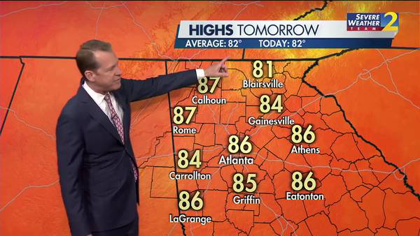 Temperatures in the mid-60s to start the day on Tuesday, highs in the 80s