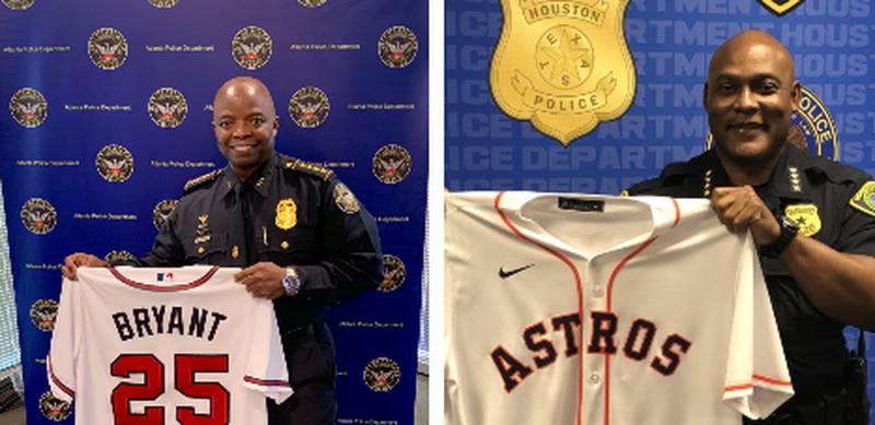 Houston Police on X: Baseball's back and a bet is a bet! Chief  @TroyFinner's keeping his word to wear @atlantaPD Chief Rodney Bryant's  Atlanta Braves jersey in public before the season starts.