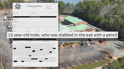 12-year-old boy says he was stabbed in the eye by another student at Cherokee County school