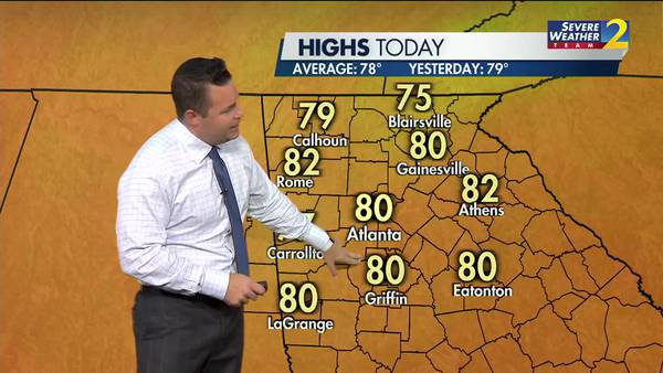 Lots of sunshine as temperatures near 80 degrees on Thursday