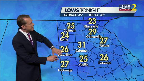 Temperatures dipping into the 20s for much of north Georgia overnight