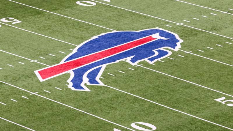 ORCHARD PARK, NEW YORK - JANUARY 22: The Buffalo Bills logo is seen on the field prior to a game against the Cincinnati Bengals in the AFC Divisional Playoff game at Highmark Stadium on January 22, 2023 in Orchard Park, New York. (Photo by Bryan M. Bennett/Getty Images)