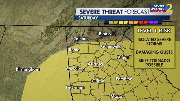 Level 1 out of 5 risk for severe storms Saturday morning