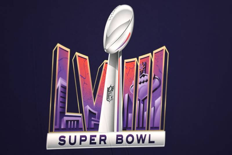 LAS VEGAS, NEVADA - FEBRUARY 11: A view of the Super Bowl LVIII logo before the game at Allegiant Stadium on February 11, 2024 in Las Vegas, Nevada. (Photo by Tim Nwachukwu/Getty Images)