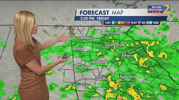 Rain picking up south of Atlanta Friday afternoon with scattered showers possibly in the afternoon