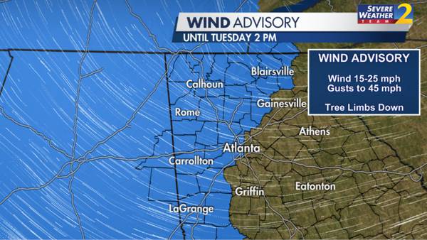 Wind gusts on Monday ahead of wet Tuesday