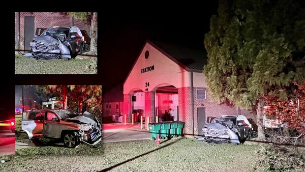 Cherokee County firefighters safe after car crashes into fire station, transformer