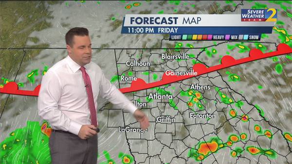 Still warm but cooler than Thursday, with chance of scattered showers through afternoon