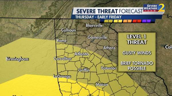 Damaging wind gusts, brief tornado possible with severe storms Thursday into Friday