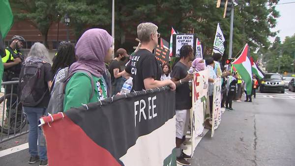 Protestors gather in front of Morehouse College amid President Biden commencement speech