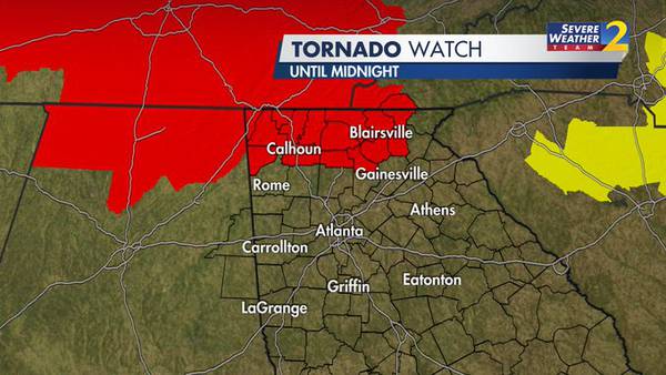 LIVE UPDATES: Tornado watch issued for multiple north Georgia counties