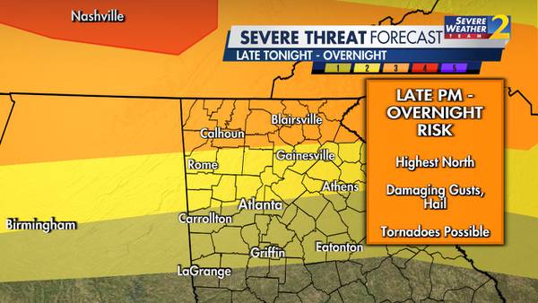 Be weather aware: Risk of severe storms, wind gusts, hail and brief tornado possible