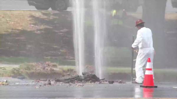 Water shooting at least 50 feet in the air after water main break in Chamblee