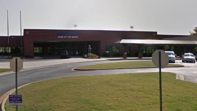 The entrance to Cherokee Bluff High School in Flowery Branch, Georgia.