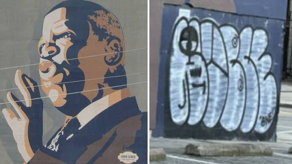 Witnesses believe vandals spray-painted John Lewis mural because of Black History Month