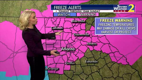 Freeze warning in effect for most of metro Atlanta as temperatures plunge