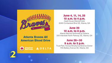 Save a life and donate blood during the Atlanta Braves Blood Drives now through June 30