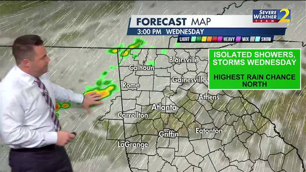 Isolated showers, thunderstorms in parts of north Georgia possible Wednesday