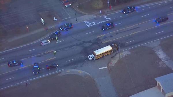 RAW VIDEO: NewsChopper 2 flies over crash involving school bus and car on Covington Hwy