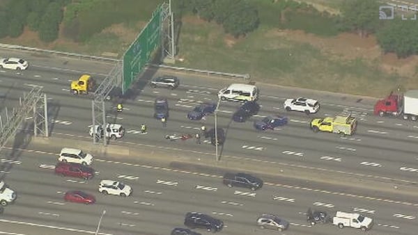 Motorcycle crashes into car on I-75 in Atlanta after driving recklessly, GSP says
