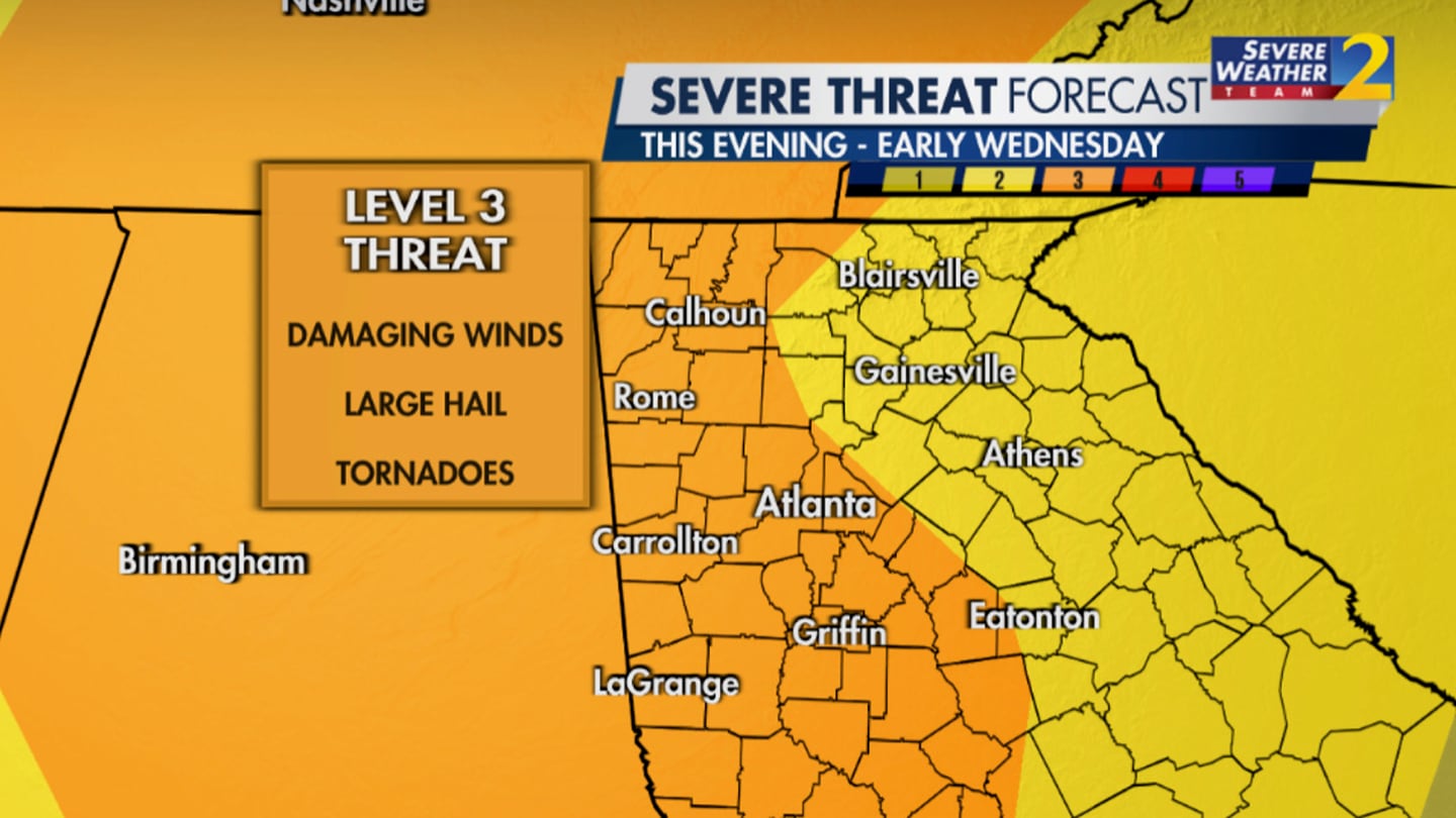 Tornado Watch extended to include much of metro Atlanta until Wednesday morning – WSB-TV Channel 2
