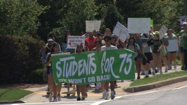 Dozens of students march through Alpharetta protesting Roe v. Wade decision