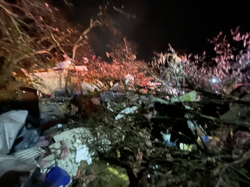 Storm damage on Nesbitt Lane in Madison, Tennessee, on Saturday.