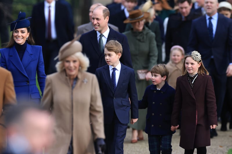 Royal family walking to Christmas Morning Service at Sandringham Church.