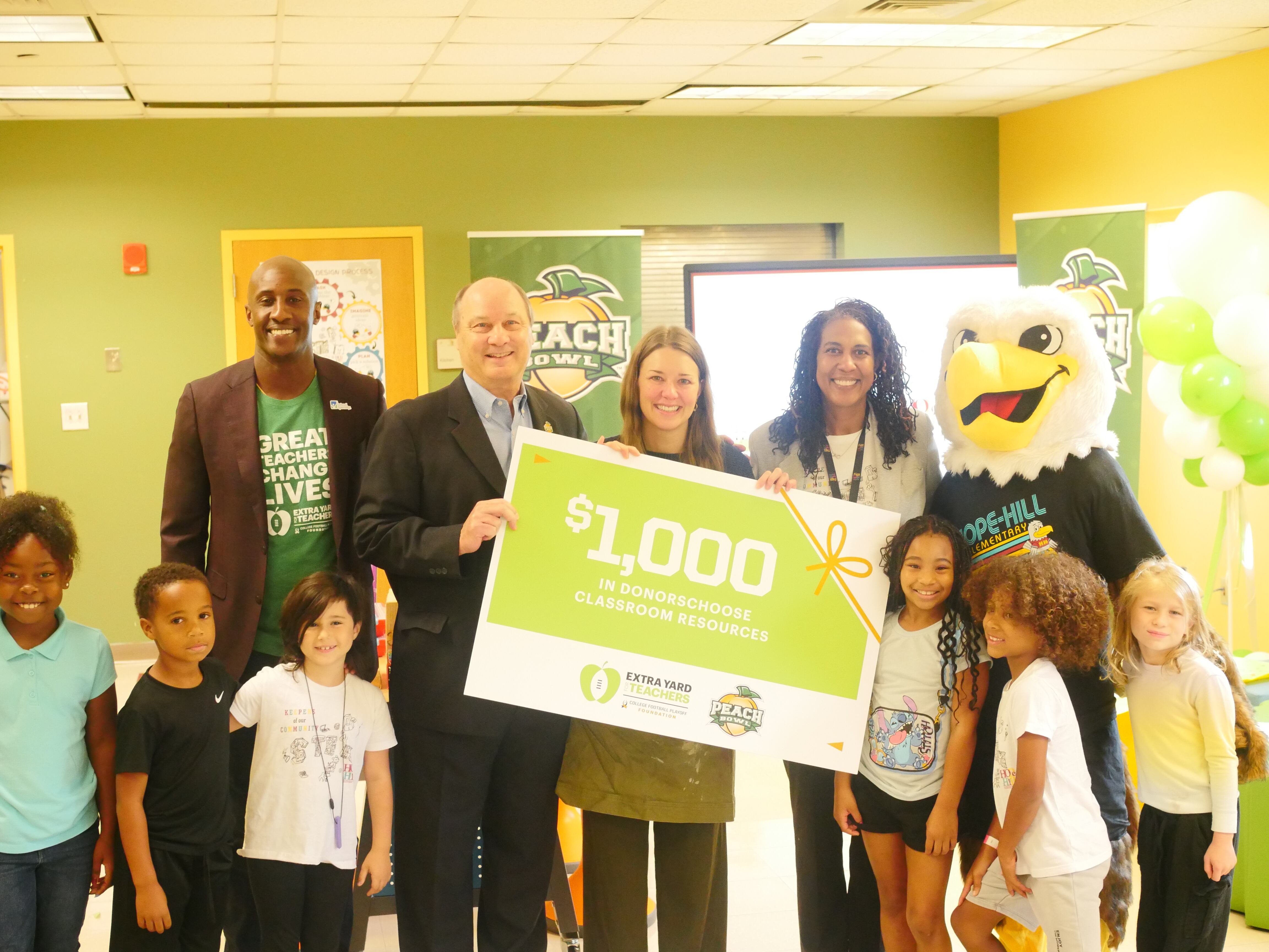 Hope Hill Elementary School is one of the three schools with renovated STEM labs. Peach Bowl, Inc., college football's most charitable bowl organization, has completed three STEM lab renovations in the last 48 hours as part of the Extra Yard Makeover Initiative with the College Football Playoff Foundation. Representatives from both Peach Bowl, Inc. and the CFP Foundation were in attendance.