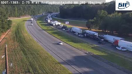 A crash has blocked all southbound lanes of Interstate 75 in Bartow County, causing a backup on Monday.