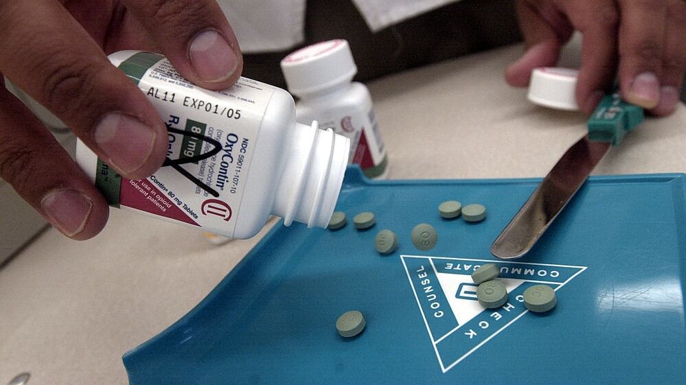 The prescription medicine OxyContin is displayed August 21, 2001 at a Walgreens drugstore in Brookline, MA.