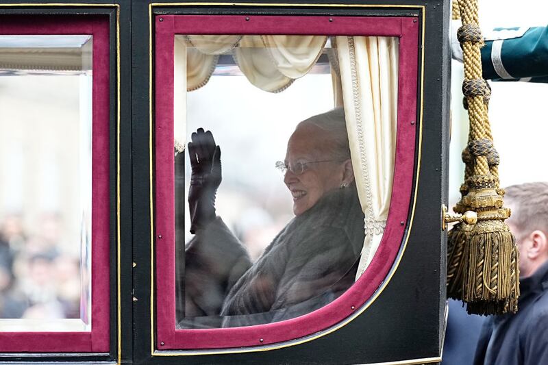 COPENHAGEN, DENMARK - JANUARY 14: Queen Margrethe II of Denmark leaves for the proclamation of HM King Frederik X and HM Queen Mary of Denmark at Amalienborg Palace Square on January 14, 2024 in Copenhagen, Denmark. Her Majesty Queen Margrethe II steps down as Queen of Denmark and and entrusts the Danish throne to His Royal Highness The Crown Prince, who becomes His Majesty King Frederik X and Head of State of Denmark. (Photo by Martin Sylvest Andersen/Getty Images)