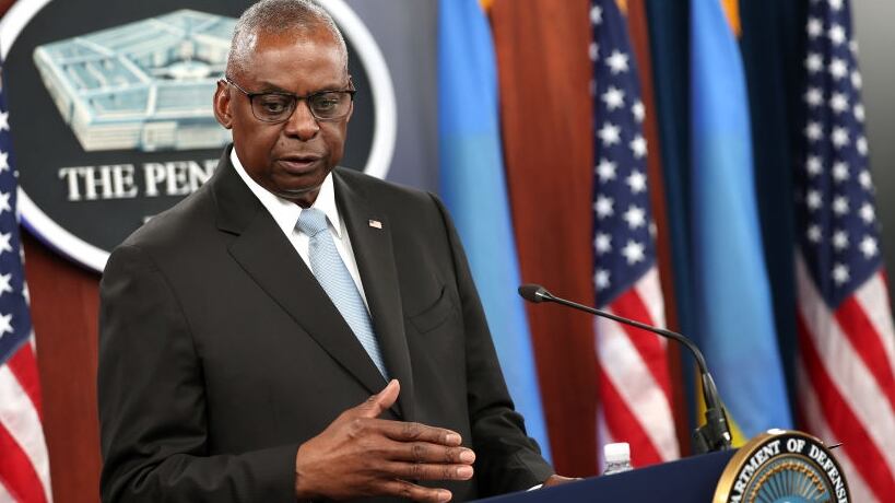ARLINGTON, VIRGINIA - MAY 20: U.S. Secretary of Defense Lloyd Austin holds a joint press conference following a meeting of the Ukraine Defense Contact Group at the Pentagon on May 20, 2024 in Arlington, Virginia. The Ukraine Defense Contact Group is an group of 56 countries and the European Union that provides Ukraine with military aid and other strategic cooperation in response to the 2022 Russian invasion. (Photo by Kevin Dietsch/Getty Images)