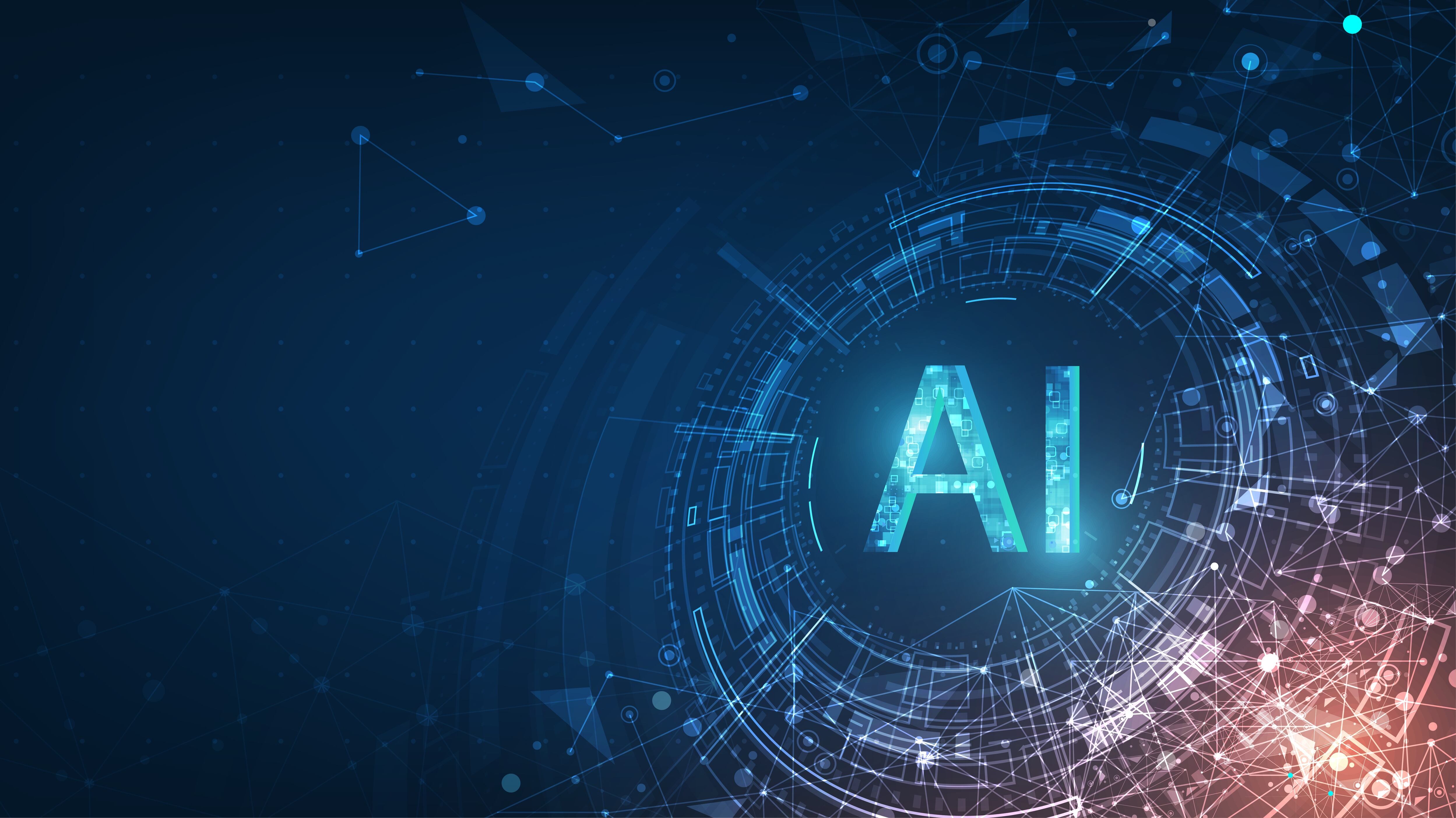 Abstract futuristic digital and technology on dark blue color background. AI(Artificial Intelligence) wording with the circuit design.