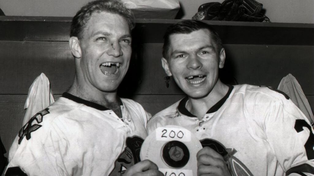 Bobby Hull Stan Mikita in a locker room