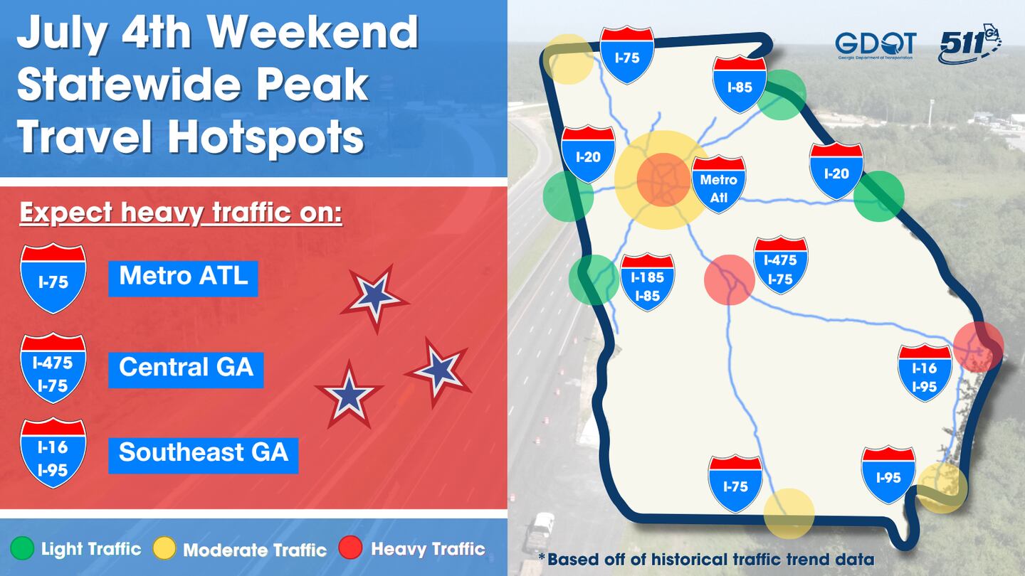 Here's where you should expect heavy traffic if you're hitting the road for the holiday.
