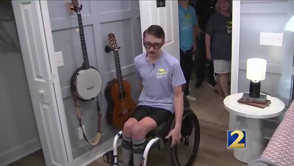 A 13-year-old boy is overwhelmed with emotion after seeing his new room