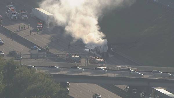 Tractor-trailer with flammable liquid on board catches fire, shuts down I-285